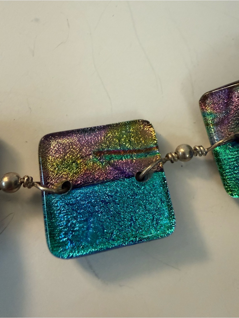 Artisan Dichroic Iridescent Blue-Green Glass Bracelet - Picture 7 of 10
